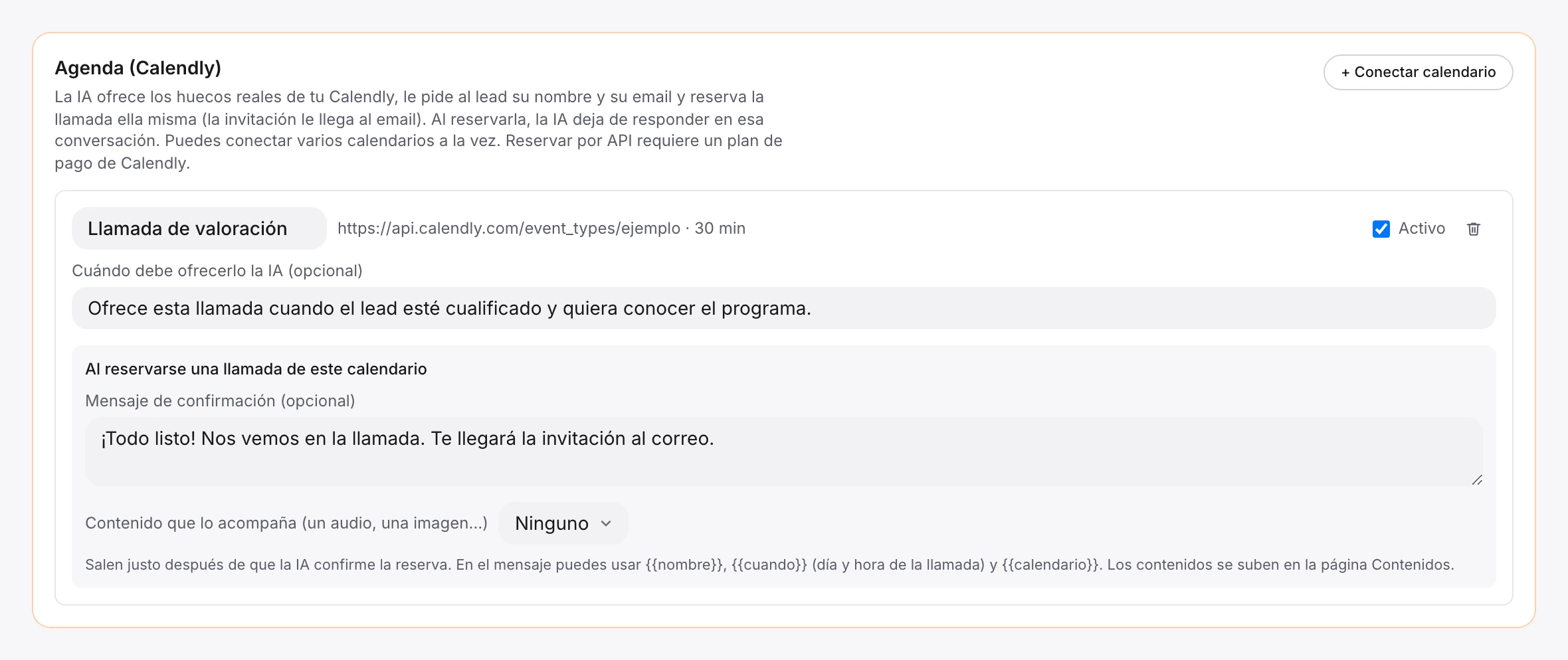Configuración del calendario de Calendly que usa el setter para reservar